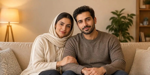 زوج در فضایی آرام و گرم در خانه
